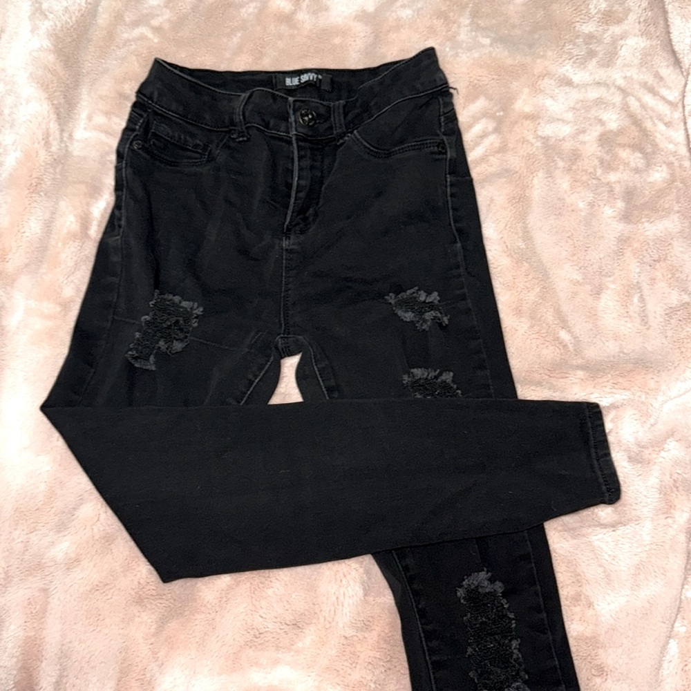 Blue savvy  size 7/28 black riped jeans
